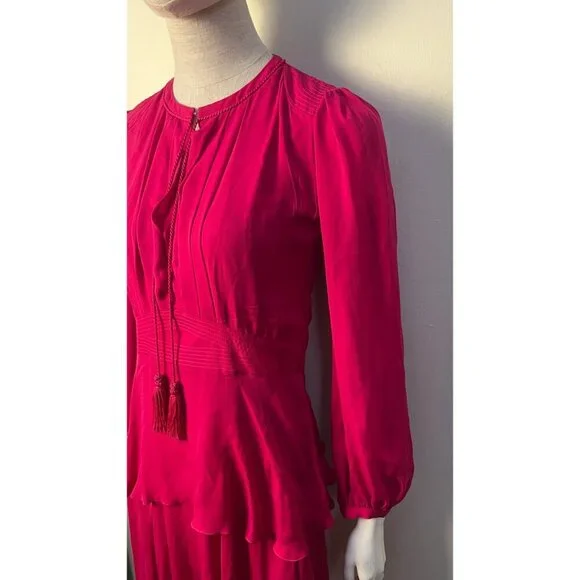 ROBERTO CAVALLI PEASANT BOHO PINK SILK MIDI TIERED DRESS 40 4 - Picture 2 of 15